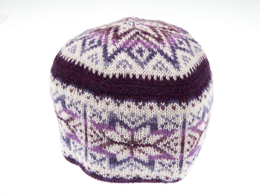Fair Isle Pill Box Hat - Loganberry - Shetland Knitwear